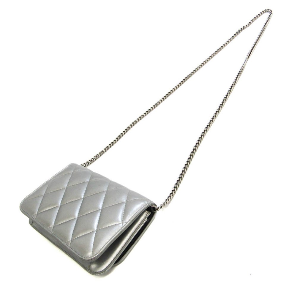 BALENCIAGA B.593615 Women's Leather Chain/Shoulder Wallet Silver - Picture 2 of 10